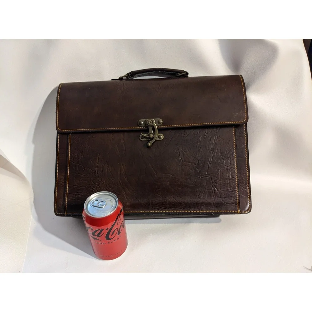 Vtg Jynaeki Brown Leather Briefcase Attache Sturdy Handle Professional 15 x 11